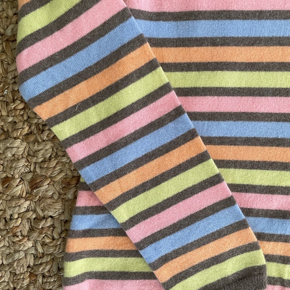 Talbots 100% Cashmere Striped Sweater XL Pastel V-Neck Soft Luxe Preppy - Picture 5 of 9